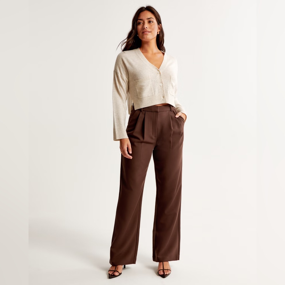 ABERCROMBIE & FITCH CURVE LOVE A&F SLOANE TAILORED PANT | DARK BROWN | 32 SHORT